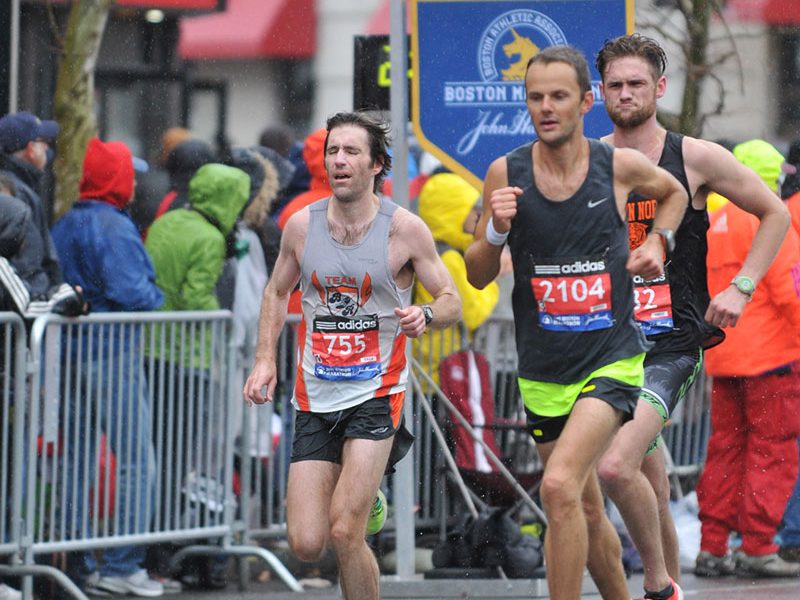 With 1 mile to go to the finish line at the Boston Marathon for Floris Gierman